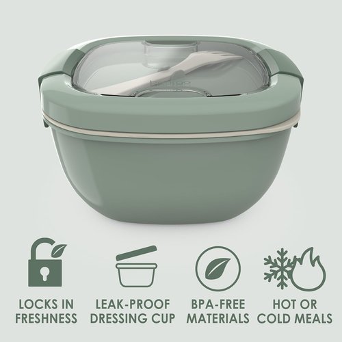 Bentgo Salad Container - 54 oz Leak-Proof Bowl with 4-Compartment Tray & Reusable Fork | BPA-Free Meal Prep (Khaki Green)