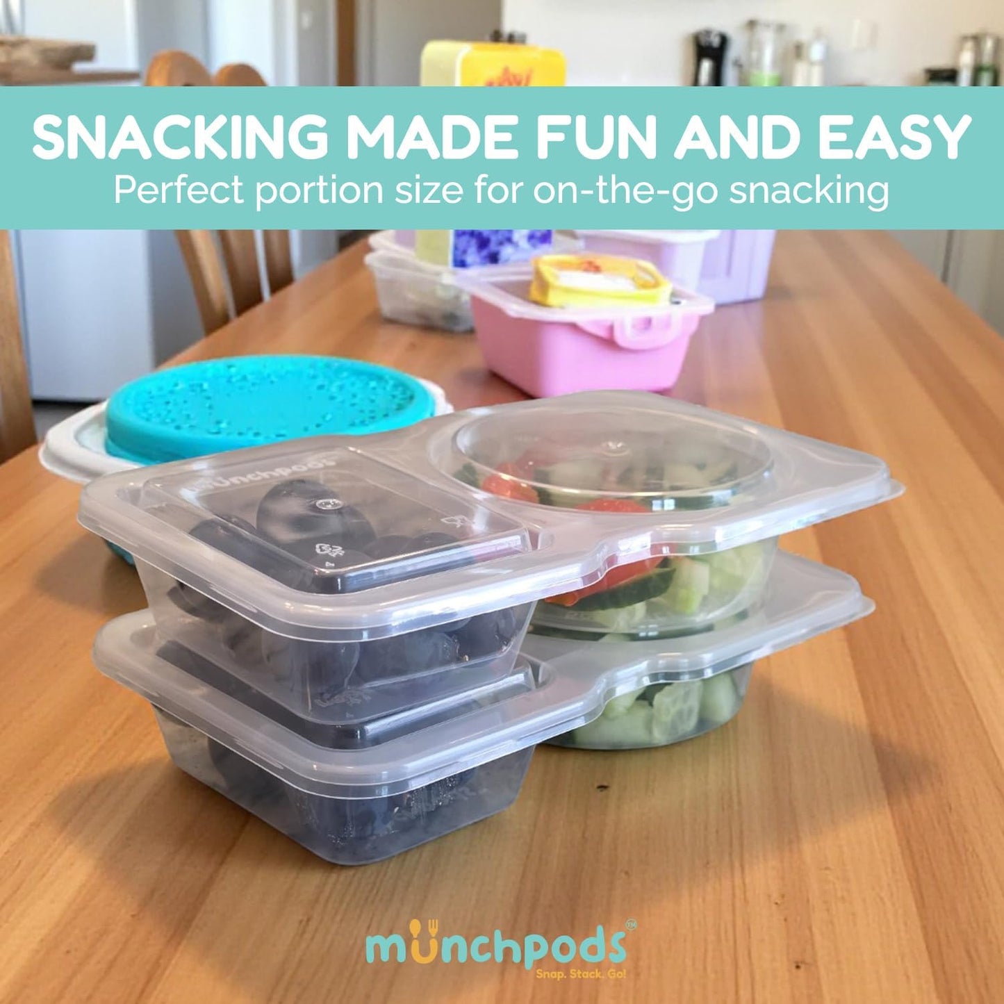 Skiennix Reusable Snack Containers - 20 Pack with Lids for Portion Control | Double Compartment for Kids' Meals