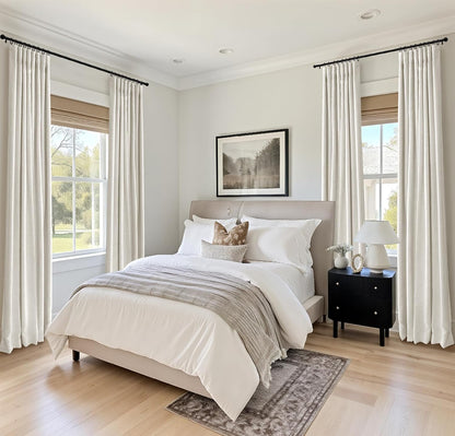 Skiennix 100% Blackout Curtains - Thermal Insulated Faux Linen | 84" Length, Beige, 2 Panels Set