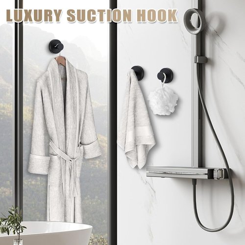 Matte Black Suction Cup Hooks by [Brand Name] - No-Drill Bathroom & Kitchen Towel Holders | 4-Pack for Smooth Surfaces