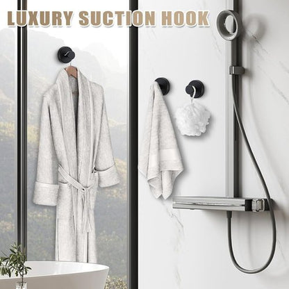 Matte Black Suction Cup Hooks by [Brand Name] - No-Drill Bathroom & Kitchen Towel Holders | 4-Pack for Smooth Surfaces