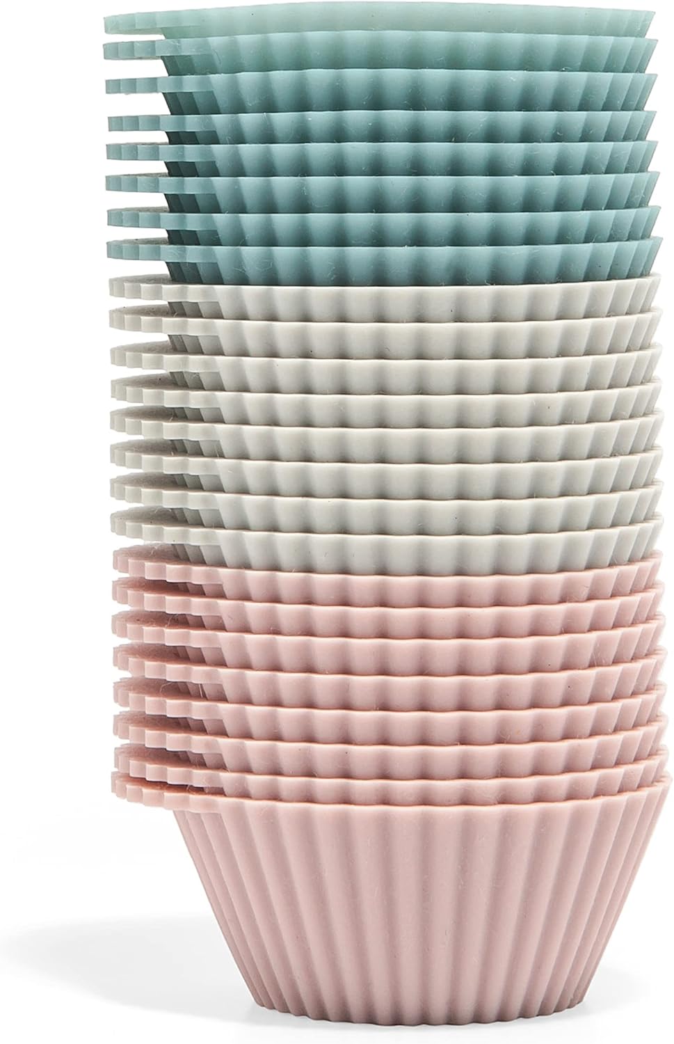 Skiennix Reusable Silicone Baking Cups - BPA-Free Muffin Liners, Mini Size, 24 Pack, Pink/Gray/Blue
