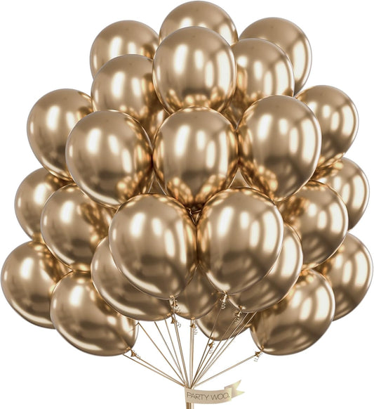 PartyWoo Metallic Gold Balloons - 101pcs 12 Inch Chrome Latex Helium Balloons for Celebrations