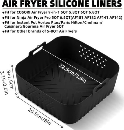 COSORI Air Fryer Silicone Liners - Reusable Square Liners for 5QT, 5.8QT, 6QT, 6.8QT | 2 Pack