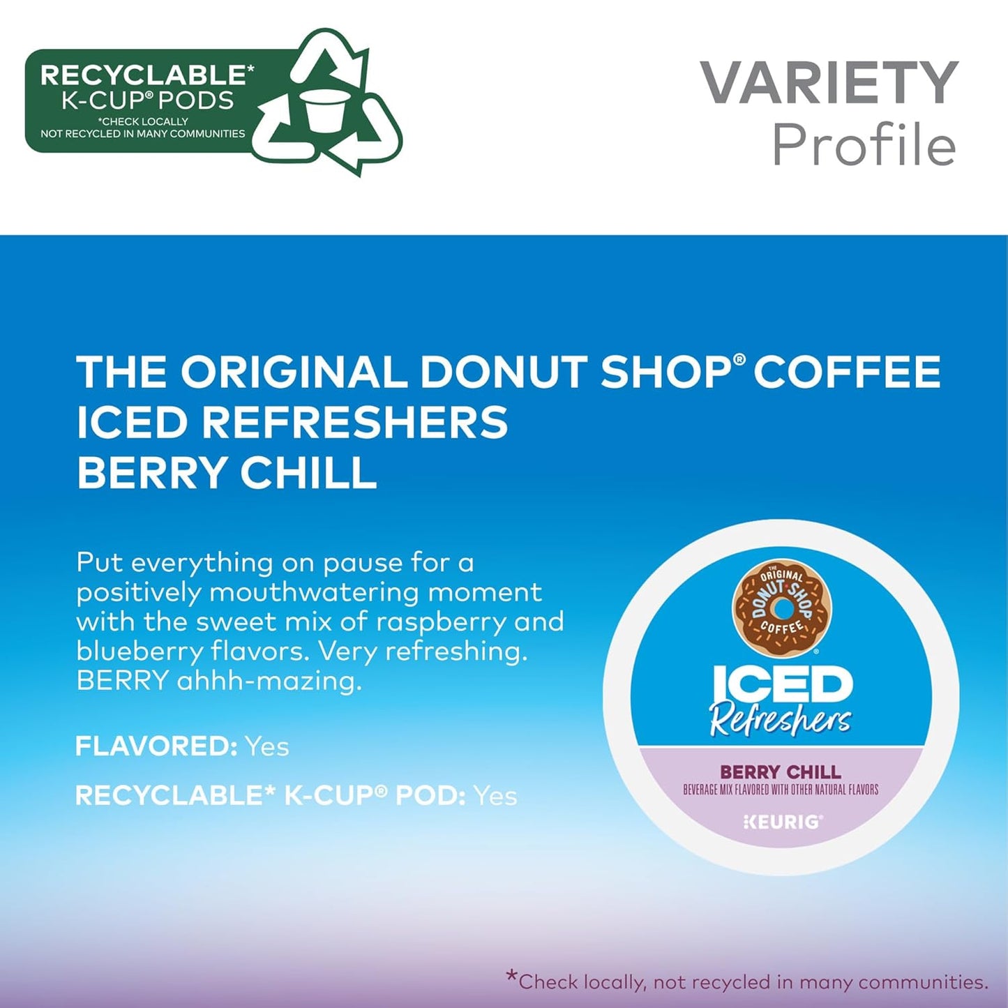 Original Donut Shop Iced Refreshers - Berry Chill Brew Over Ice K-Cup Pods | 60 Count (6 Packs of 10)