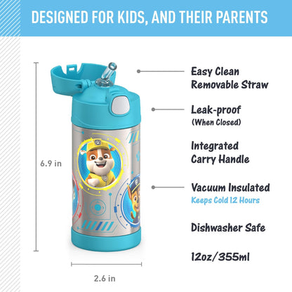 THERMOS FUNTAINER Water Bottle - 12 Ounce Kids Stainless Steel Vacuum Insulated | Paw Patrol Blue