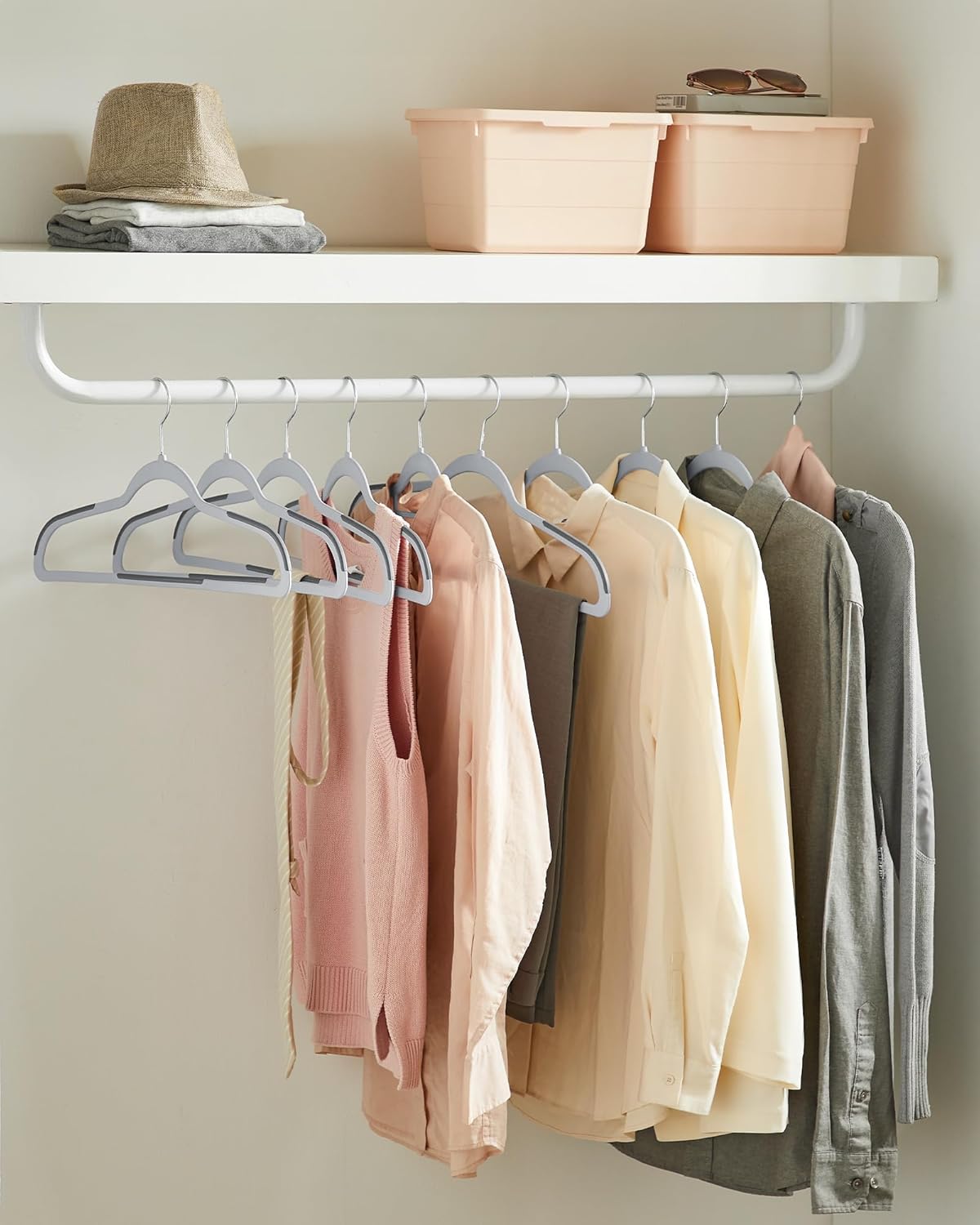 SONGMICS Plastic Coat Hangers - Space-Saving Design, Pack of 50 - Light Gray & Dark Gray
