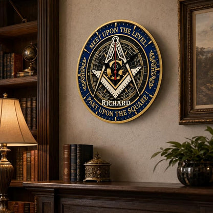 Personalized Masonic Wall Clock - Meet Upon The Level, Custom Name
