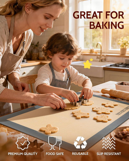 Sopito Silicone Baking Mat - Non-Stick, Food Safe & Reusable | 5-Piece Set for Half & Quarter Sheet Trays, Grey