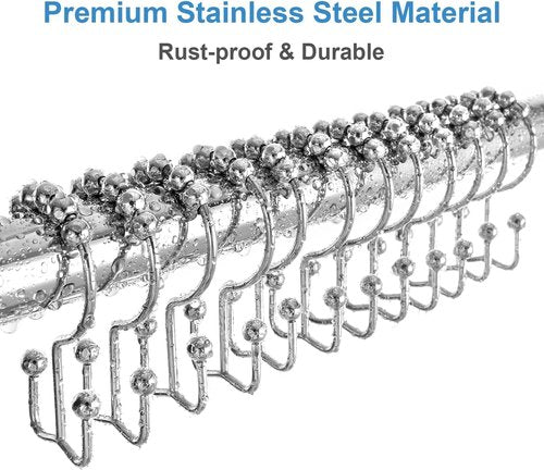 Shower Curtain Hooks Rings, TENOVEL Double Sided Shower Hooks Rust Proof for Bathroom Shower Rods Curtain, Durable Stainless Steel Bathroom Shower Curtain Hangers,Chrome,Set of 12