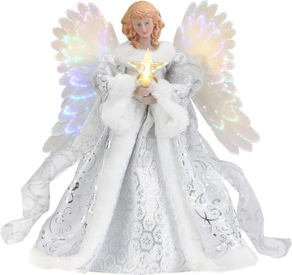Mr. Christmas Fiber Optic White Angel Tree Topper - 10ft Cord, Christmas Decoration