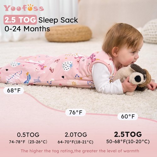 Yoofoss Baby Sleep Sack 12-18 Months, TOG 2.5 Baby Wearable Blanket with 2-Way Zipper, 100% Organic Cotton Fabric Winter Newborn Sleeping Sack, Warm Soft Comfy