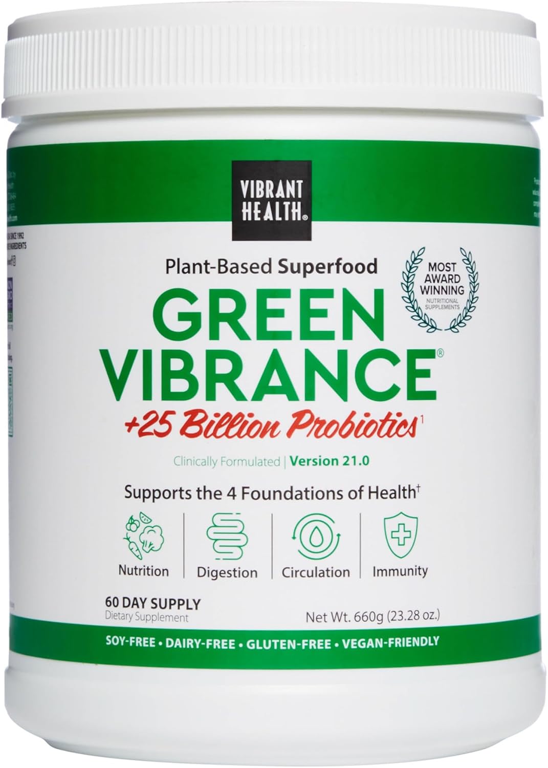 Vibrant Health Green Vibrance - Vegan Superfood Powder for Energy Boost | 60 Servings