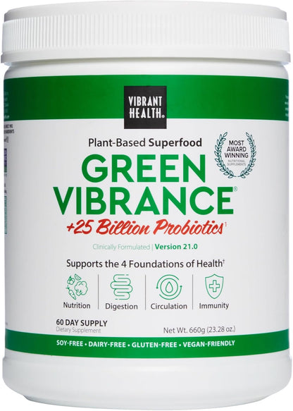 Vibrant Health Green Vibrance - Vegan Superfood Powder for Energy Boost | 60 Servings