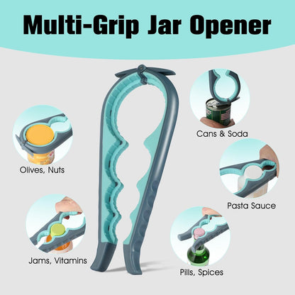 Skiennix 5-in-1 Jar Opener | Ergonomic Non-Slip Kitchen Tool for Seniors & Arthritis - Blue