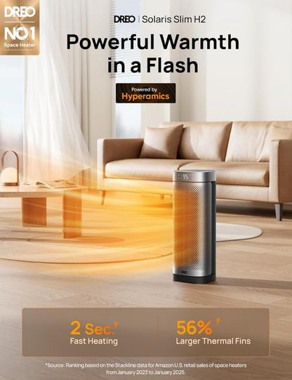 DREO Portable Space Heater - Fast Heating PTC Ceramic with Remote | 1500W, 12H Timer, 70° Oscillation, Overheat Protection