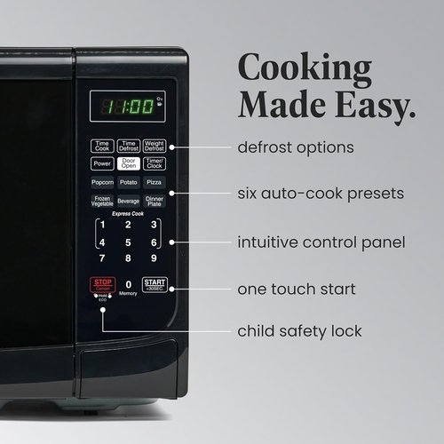 Farberware 0.7 Cu. Ft. Microwave Oven - 700 Watts, Auto Cook Settings & Child Safety Lock | Black