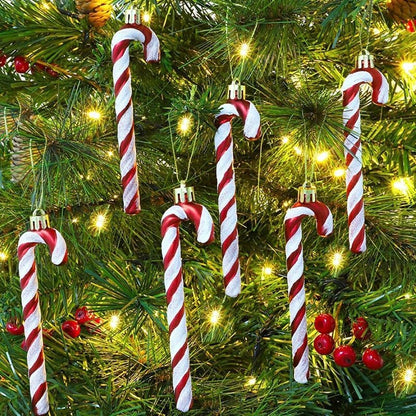 Red Plastic Christmas Glitter Candy Cane Ornaments - 12 Pack Holiday Decorations