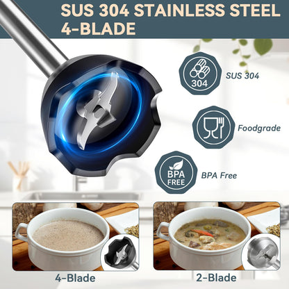 LINKChef 7 in 1 Immersion Blender Handheld, 800W Hand Blender Set, Scratch Resistant with 2 Titanium Steel Blades, 20 Speed and Turbo Mode, Includes Whisk, Milk Frother, Food Processor & Beaker