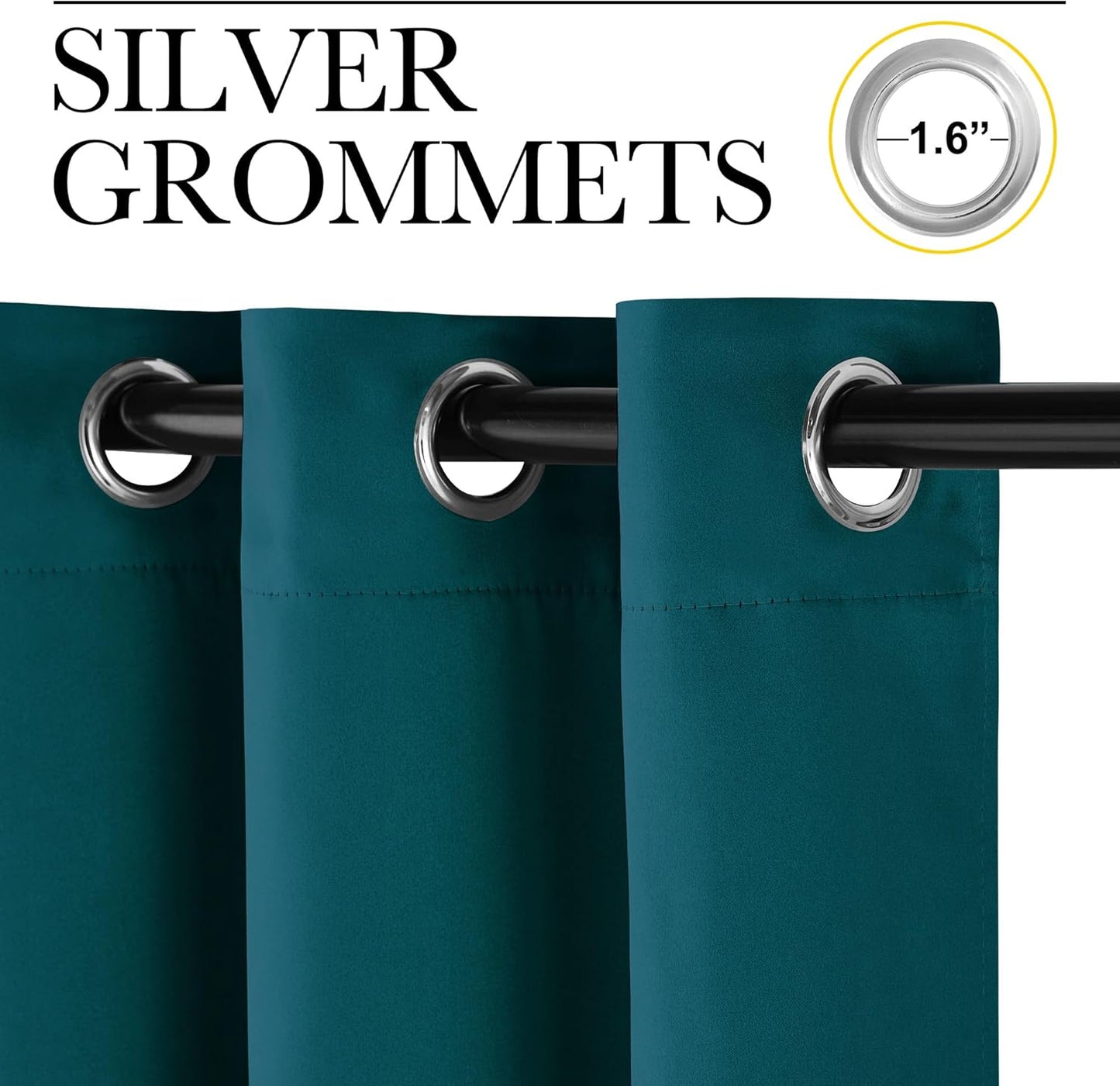 NICETOWN Teal Blackout Cafe Curtains - Faux Silk Thermal Insulated Drapes, 42" x 63", 2 Panels
