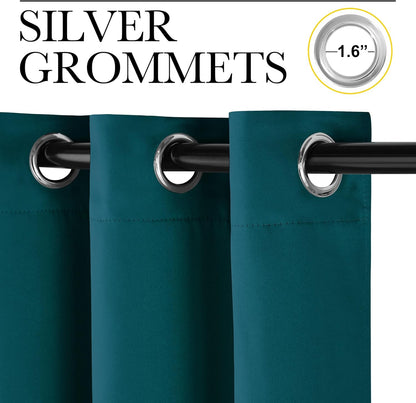 NICETOWN Teal Blackout Cafe Curtains - Faux Silk Thermal Insulated Drapes, 42" x 63", 2 Panels
