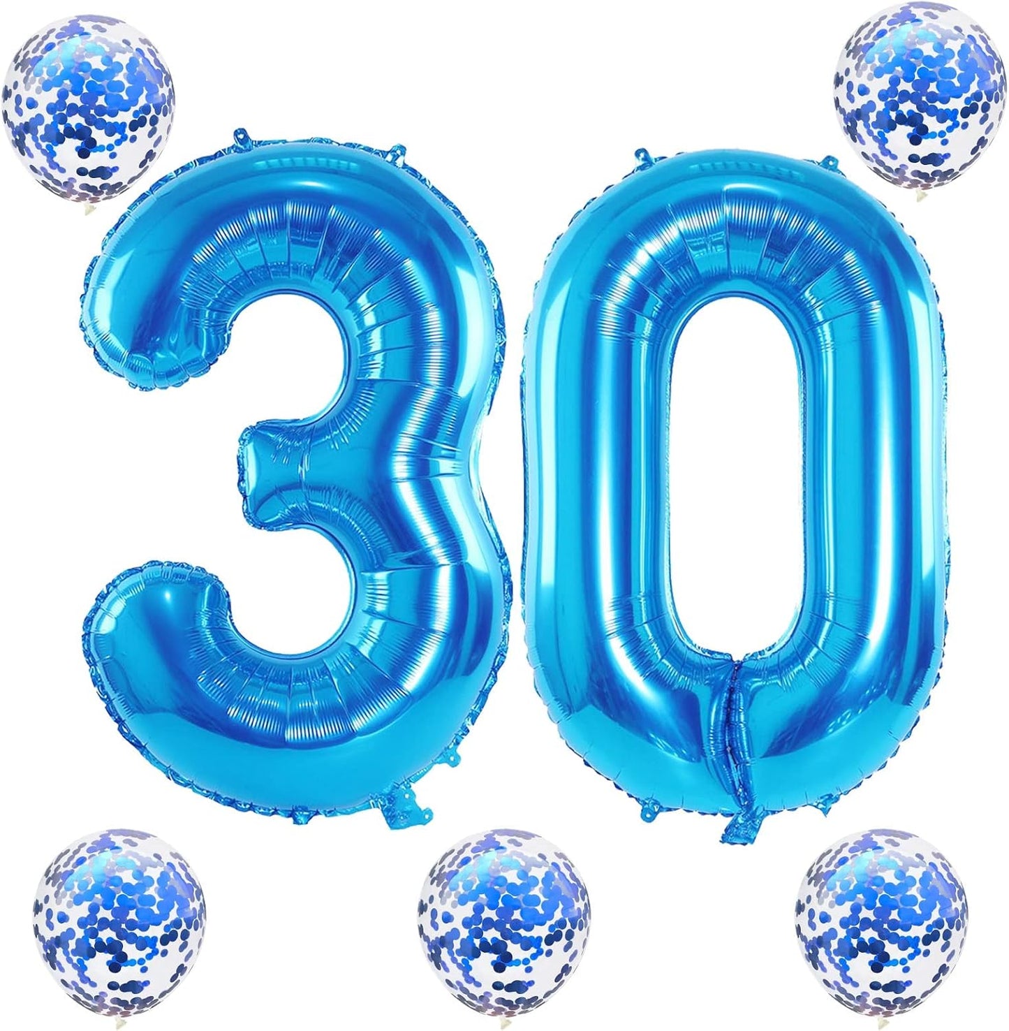 Skiennix 40-Inch Number 30 Foil Balloons - Large Blue 30th Birthday Helium Balloons with Confetti