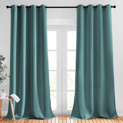 NICETOWN Sea Teal Blackout Curtains 102 inch Length, Grommet Energy Saving Thermal Drapes Sound Reducing Heat Blocking Window Treatments for Living Room, 2 Panels, W52 x L102