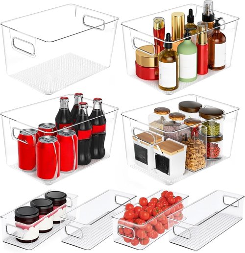 Clear Plastic Storage Bins 8 Pack - Versatile Pantry & Fridge Organizers for Home Organization