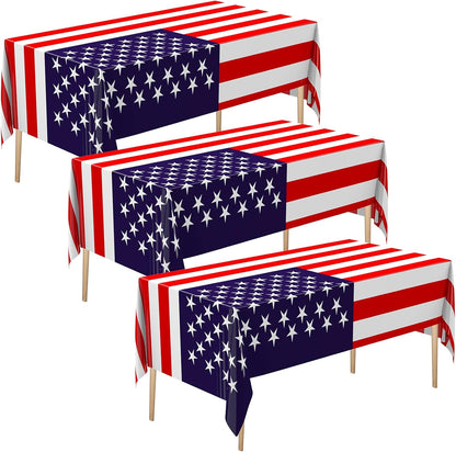 Newwiee Patriotic Tablecloth - American Flag Design | 54x108 Disposable Plastic for Memorial Day Parties (6 Pcs)