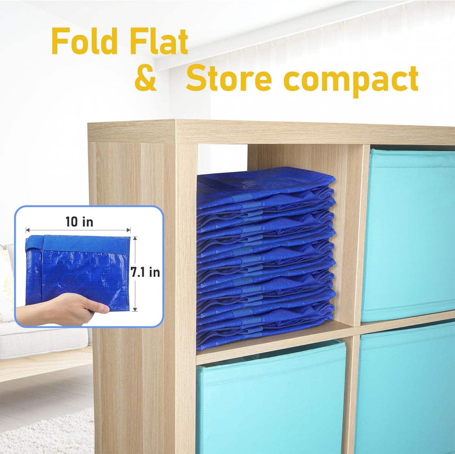 TICONN Extra Large Heavy-Duty Moving Bags - Durable Storage Solution with Zippers & Handles | 4 Pack, Blue