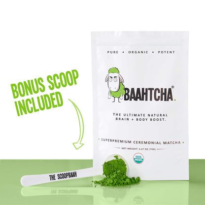 Baahtcha - USDA Organic Matcha Green Tea Powder - Premium Ceremonial Grade - Value Size Lowest Price - Natural Caffeine Energy Drink Mix, Antioxidant - 70g