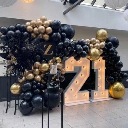 Black and Gold Balloons Garland Arch Kit - 134pcs Metallic Balloons for Graduation, New Year, Birthday Celebrations