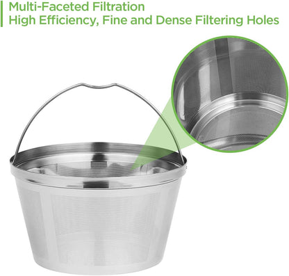 Skiennix Stainless Steel Reusable Coffee Filter - Durable Permanent Basket for 8-12 Cup Coffee Makers