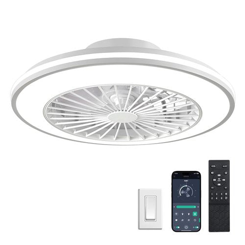 HYZlamp Smart Kids Ceiling Fans with Lights and Remote, Low Profile Ceiling Fan with Light, Flush Mount Bladeless Modern Ceiling Fans, Bedroom Fan bladeless Ceiling Fan (White)