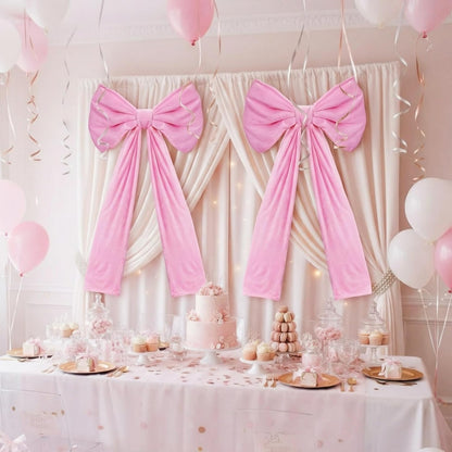 Skiennix Large Pink Velvet Bows - 24 x 52 Inch Christmas Tree Topper & Wedding Decor