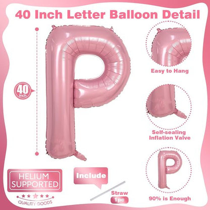 Giant Letter P Foil Balloon - 40 Inch Pastel Pink Inflatable Alphabet Decor for Baby Showers & Parties