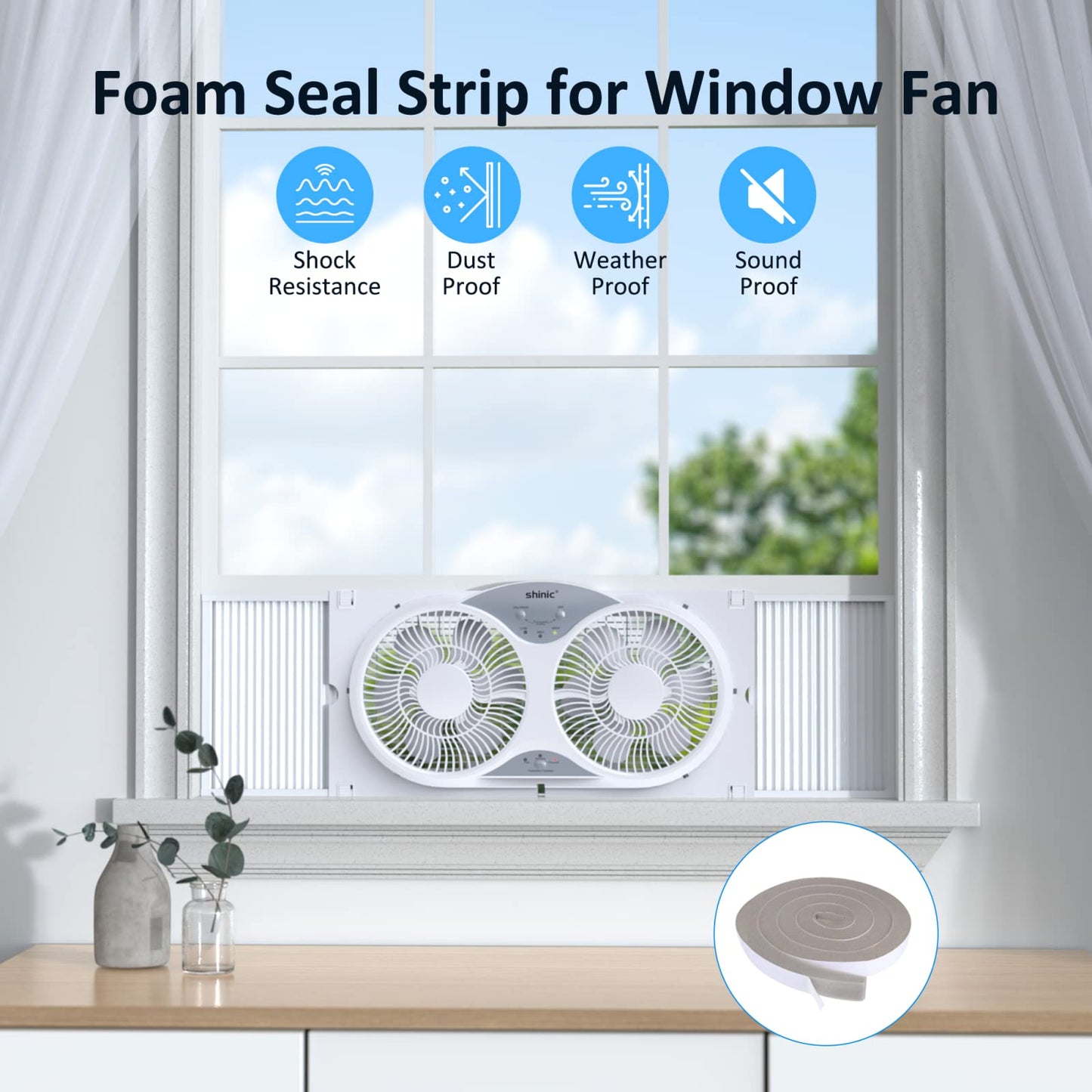 shinic Window Fan with Reversible Airflow Quiet, Twin 9" Blades, Full Remote Control, 3 Functions-3 Speeds, Bathroom Kitchen Window Exhaust Fan, Width Adjustable (From 23.5" to 37") ETL Certified