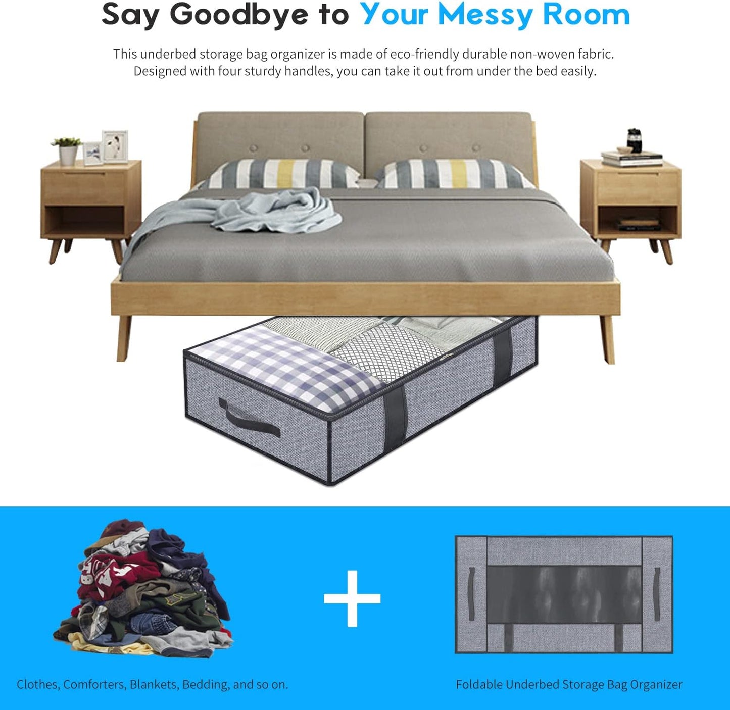 Onlyeasy Foldable Underbed Storage Bags - Breathable Organizer for Blankets & Clothes, 39.4x19.7x5.9 in, Linen-like Grey