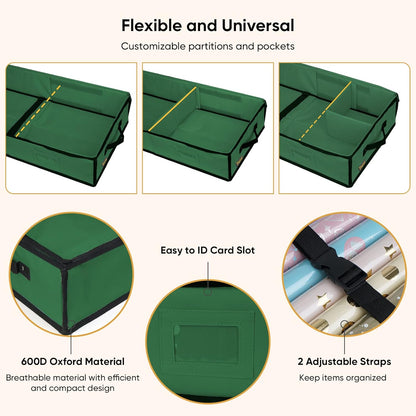 BALEINE Gift Wrap Storage Organizer - 40" Durable 600D Oxford Fabric Bag with Flexible Partitions | Green