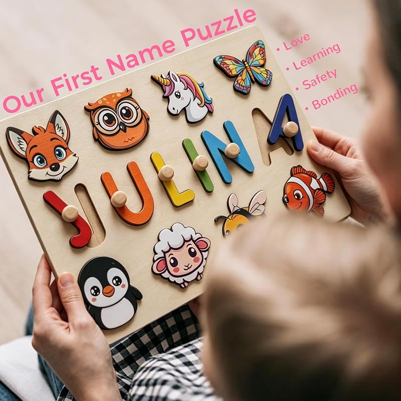 Personalized Wooden Name Puzzle for Toddlers — Custom Name with 35 Designs