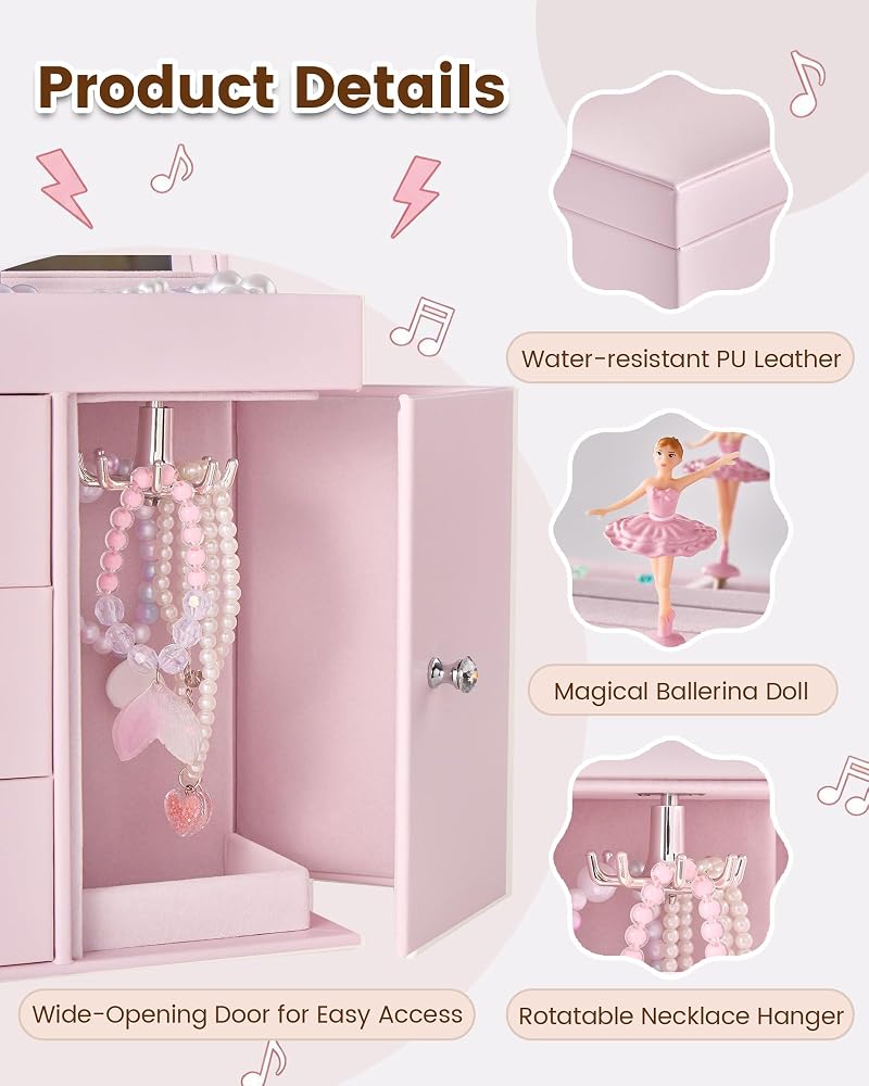 Pink Ballerina Music Jewelry Box for Girls 3-12 – Lolalet