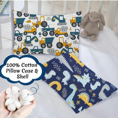 Kid Toddler Pillowcase,2 Packs 100% Cotton Pillow Cover for Kids Bedding,14x20 Pillowslip Case Fits Pillows Sized 13x18 or 14x19,Envelope Closure Dinosaurs Trucks Travel Pillow Pillowcase