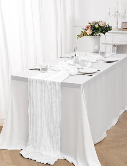 Skiennix 12-Pack White Spring Easter Table Runners - 10FT Boho Gauze Cheesecloth | 21 x 120 Inch for Weddings & Parties