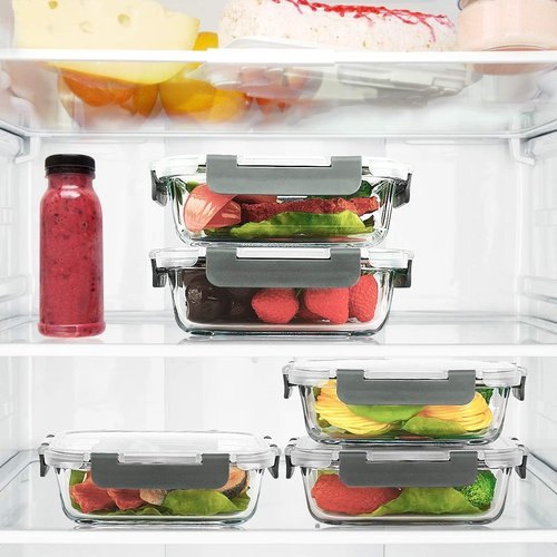 M MCIRCO 22 Oz Glass Meal Prep Containers - 10-Pack Food Storage with Lids | Microwave & Oven Safe (Gray)
