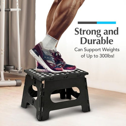 Handy Laundry Folding Step Stool - Sturdy Collapsible Design for Adults & Kids - Easy One-Flip Open - Black, 9 Inch