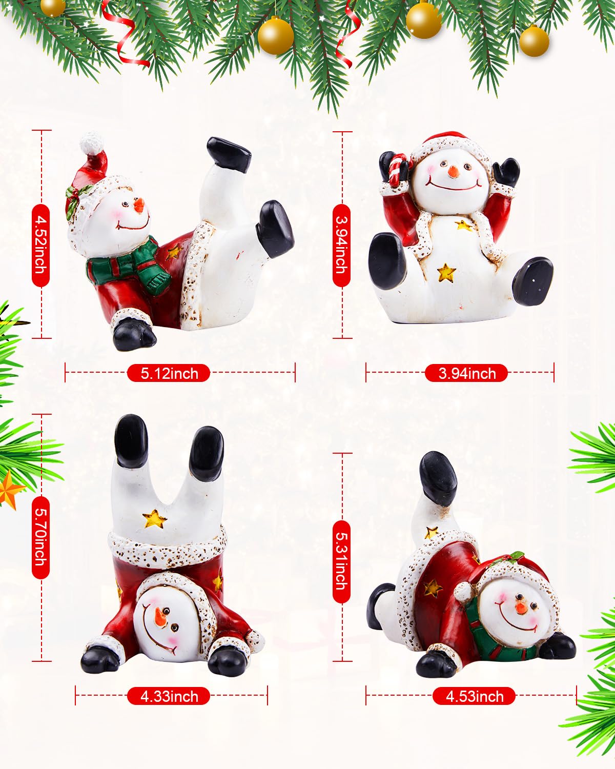 Minetom Christmas Stocking Holders for Mantle Set of 4, 3D Resin Snowman Figurines Stocking Hangers, Home Xmas Decorations for Fireplace Mantel Table Garland