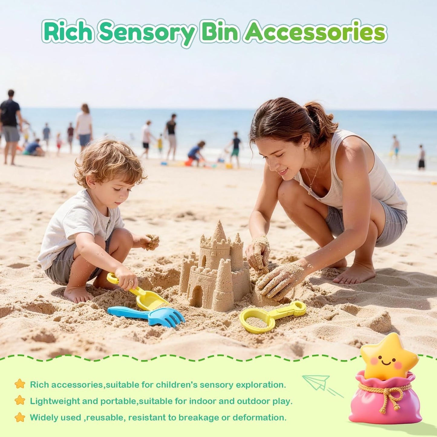 Skiennix 34PCS Sensory Bin Filler Tools - Fine Motor Skills Scooper Set with Scoops, Tweezers & Rake