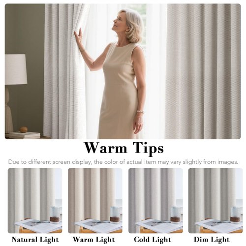 H.VERSAILTEX Linen Blackout Curtain 84 Inches Long for Bedroom/Living Room Thermal Insulated Grommet Linen Look Curtain Drapes Primitive Textured Burlap Effect Window Drapes 1 Panel - Heather Ivory