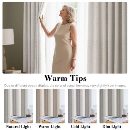 H.VERSAILTEX Linen Blackout Curtain 84 Inches Long for Bedroom/Living Room Thermal Insulated Grommet Linen Look Curtain Drapes Primitive Textured Burlap Effect Window Drapes 1 Panel - Heather Ivory