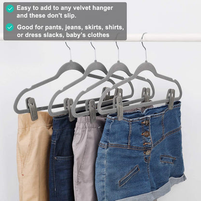 TOFIIGREM Grey Velvet Clips - 20 PCS Non-Slip Clips for Slim Velvet Hangers | Ideal for Pants and Clothes